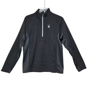 Spyder Mens Black Waffle Knit Fleece Lined Quarter Zip Pullover Large Activewear